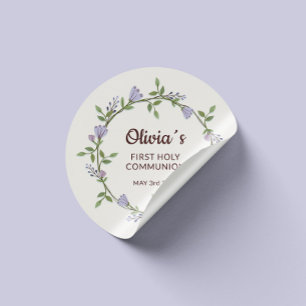 Purple flowers Wreath First Communion Classic Round Sticker