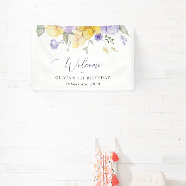 Purple Flowers, Yellow Flowers, Birthday Welcome Banner (Insitu)