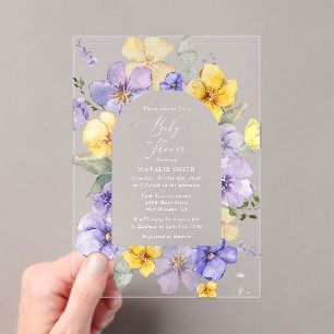 Purple Flowers, Yellow Flowers, Boho, Baby Shower Acrylic Invitations