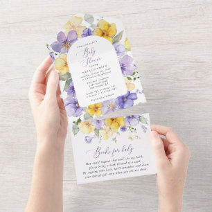 Purple Flowers, Yellow Flowers, Boho, Baby Shower All In One Invitation