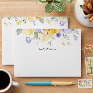 Purple Flowers, Yellow Flowers, Boho, Baby Shower Envelope