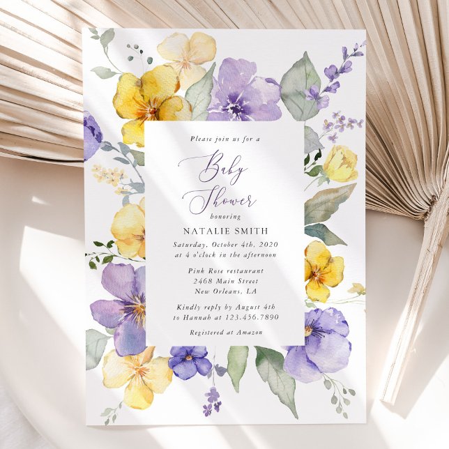 Purple Flowers, Yellow Flowers, Boho, Baby Shower Invitation (Creator Uploaded)