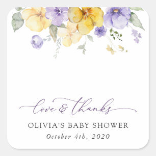Purple Flowers, Yellow Flowers, Boho, Baby Shower Square Sticker