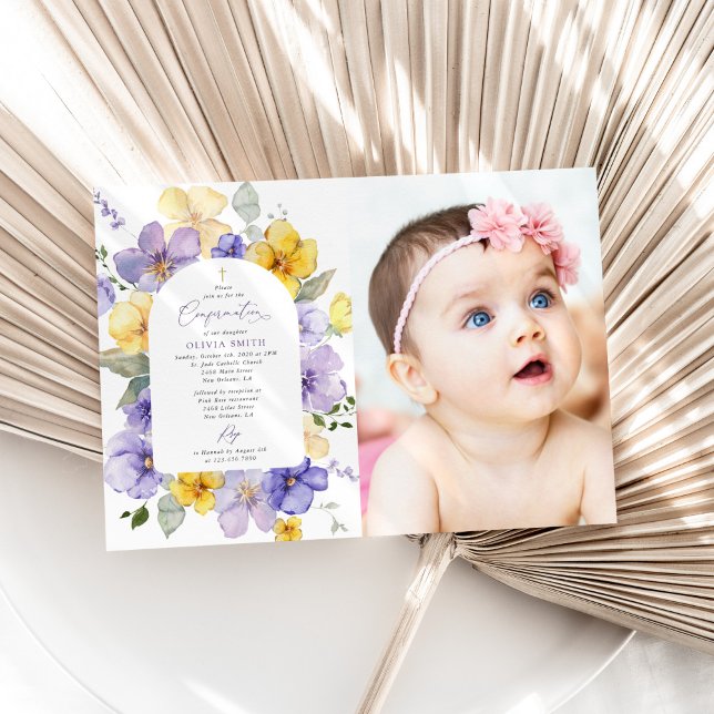 Purple Flowers, Yellow Flowers, Boho, Confirmation Invitation (Creator Uploaded)