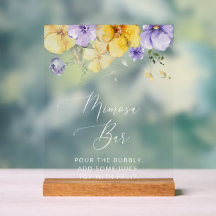 Purple Flowers, Yellow Flowers, Boho, Mimosa Bar Acrylic Sign