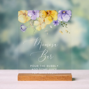Purple Flowers, Yellow Flowers, Boho, Momosa Bar Acrylic Sign