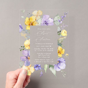 Purple Flowers, Yellow Flowers, Boho, Sweet 16 Acrylic Invitations