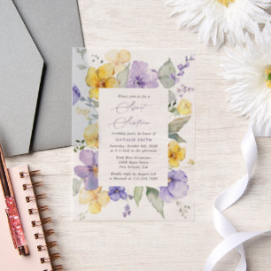 Purple Flowers, Yellow Flowers, Boho, Sweet 16 Vellum Invitations