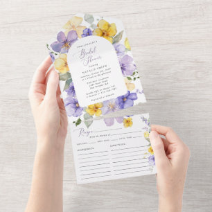 Purple Flowers, Yellow Flowers, Bridal Shower All In One Invitation