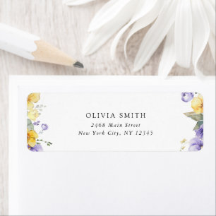 Purple Flowers, Yellow Flowers, First Birthday Return Address Label