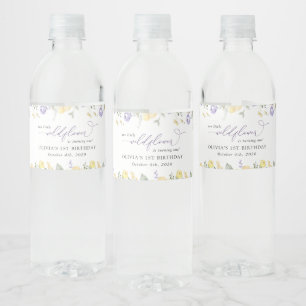 Purple Flowers, Yellow Flowers, First Birthday Water Bottle Label