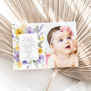 Purple Flowers, Yellow Flowers, First Communion Invitation