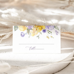 Purple Flowers, Yellow Flowers, Greenery, Wedding Place Card