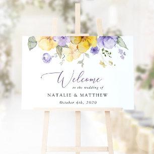 Purple Flowers, Yellow Flowers, Wedding Welcome Poster