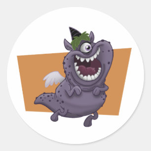 Purple Flying Monster Orange Square Classic Round Sticker