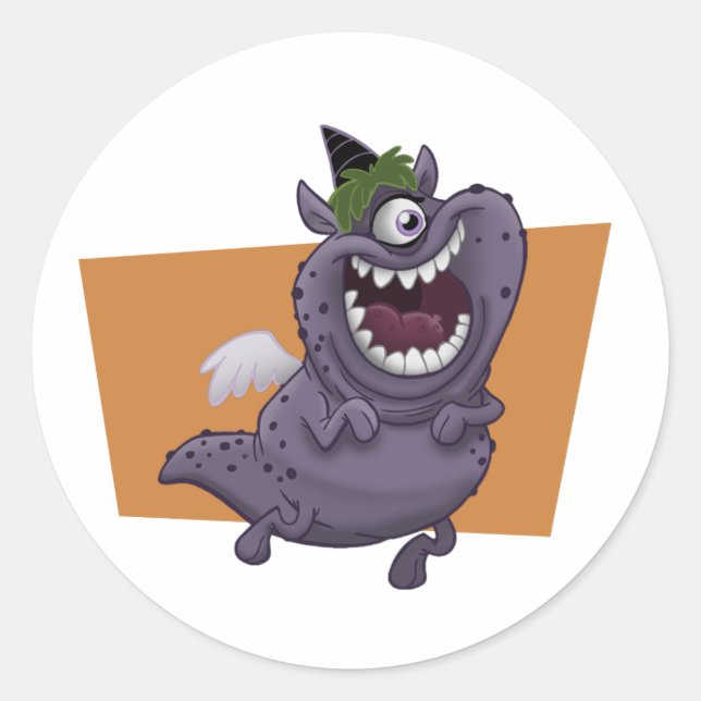 Purple Flying Monster Orange Square Classic Round Sticker (Front)