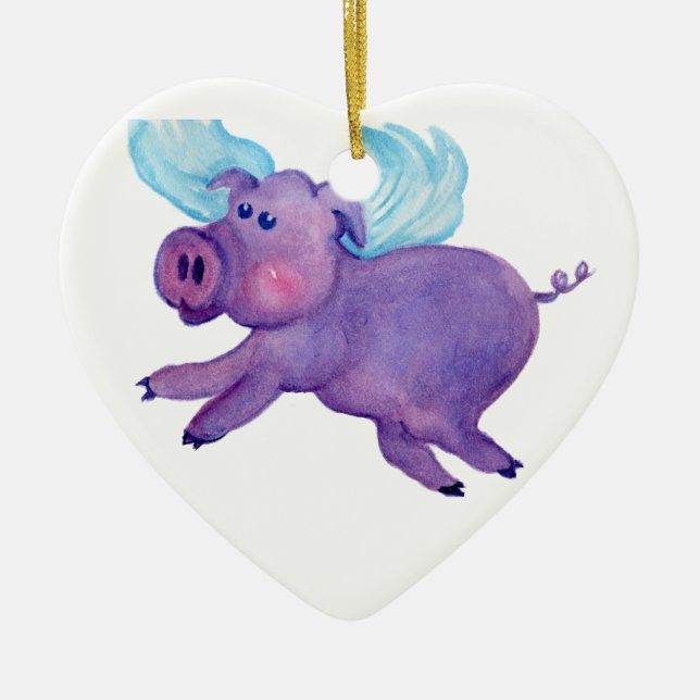 Purple Flying Pig Ceramic Tree Decoration (Front)