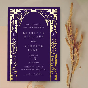 Purple Foil Art Nouveau Arch Foil Invitation