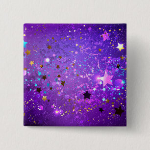 Purple foil background with Stars 15 Cm Square Badge