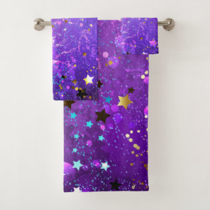 Purple foil background with Stars Bath Towel Set