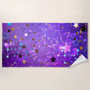 Purple foil background with Stars Beach Towel