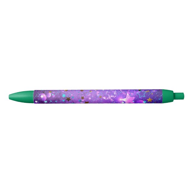 Purple foil background with Stars Black Ink Pen (Front)
