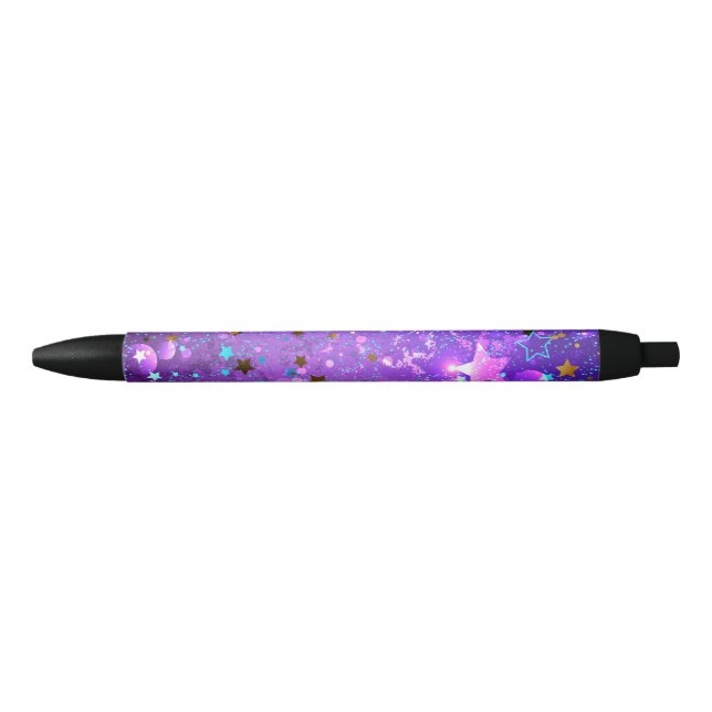 Purple foil background with Stars Black Ink Pen (Front)