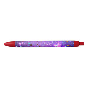 Purple foil background with Stars Black Ink Pen