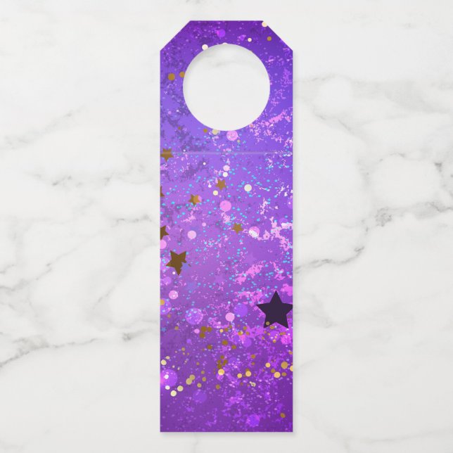 Purple foil background with Stars Bottle Tag (Front)