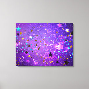 Purple foil background with Stars Canvas Print
