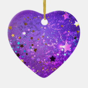 Purple foil background with Stars Ceramic Ornament