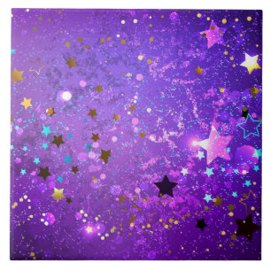 Purple foil background with Stars Ceramic Tile