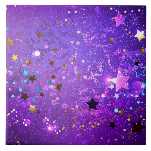Purple foil background with Stars Ceramic Tile (Front)