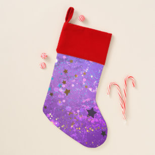 Purple foil background with Stars Christmas Stocking