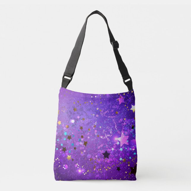 Purple foil background with Stars Crossbody Bag (Front)