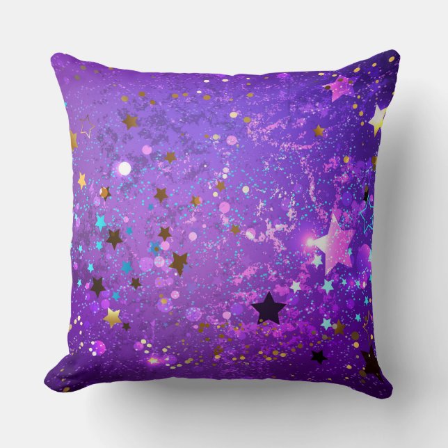 Purple foil background with Stars Cushion (Front)