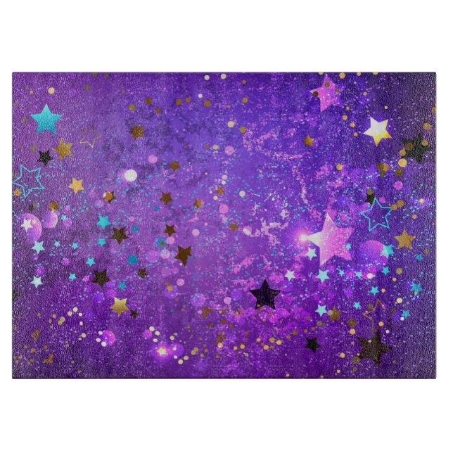 Purple foil background with Stars Cutting Board (Front)
