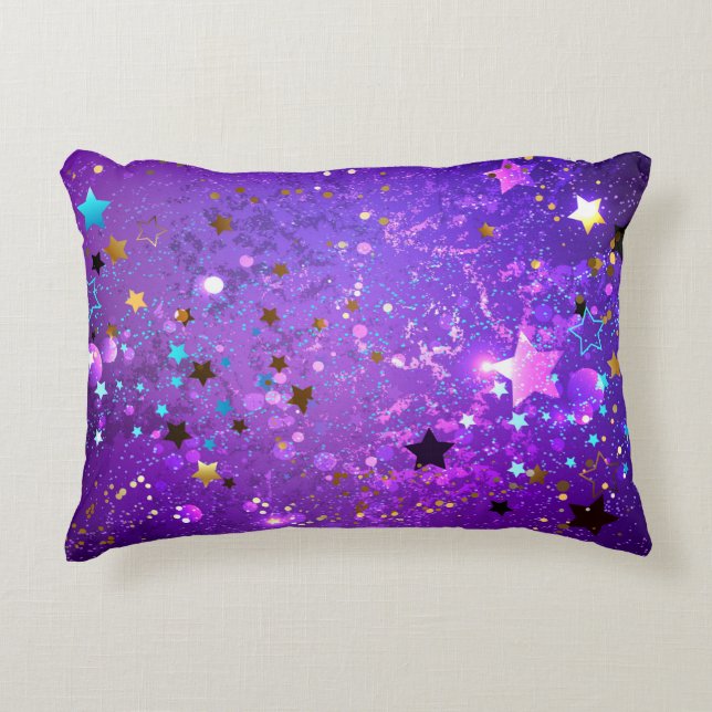 Purple foil background with Stars Decorative Cushion (Front)