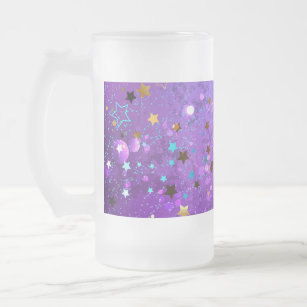 Purple foil background with Stars Frosted Glass Beer Mug