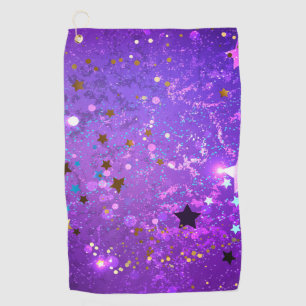 Purple foil background with Stars Golf Towel