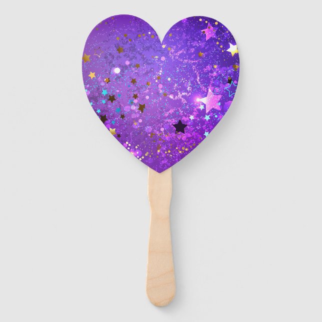 Purple foil background with Stars Hand Fan (Front)