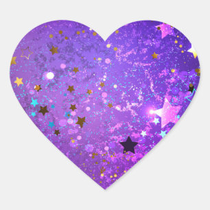 Purple foil background with Stars Heart Sticker