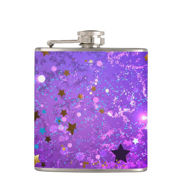 Purple foil background with Stars Hip Flask (Front)