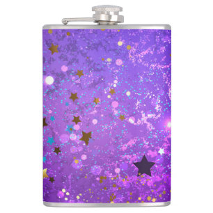 Purple foil background with Stars Hip Flask