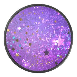 Purple foil background with Stars Hockey Puck