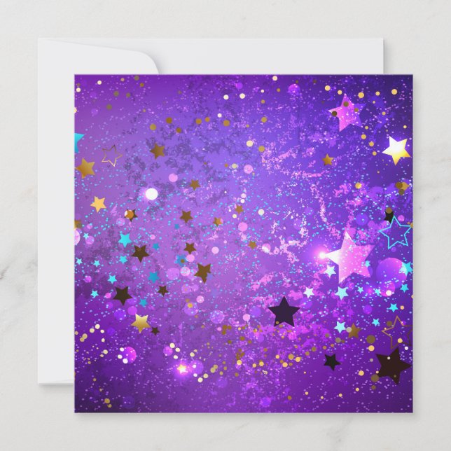 Purple foil background with Stars Holiday Card (Front)