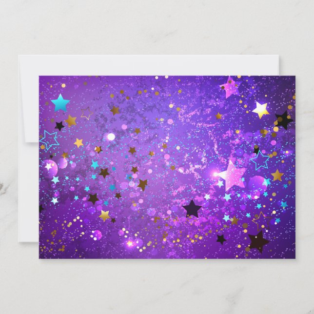 Purple foil background with Stars Holiday Card (Front)