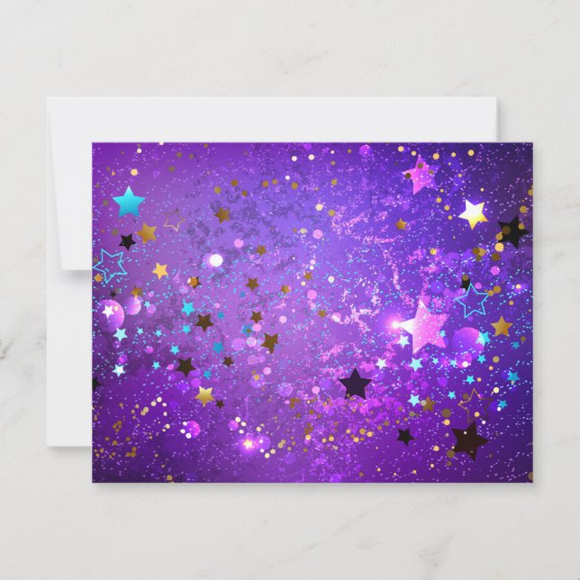 Purple foil background with Stars Holiday Card (Front)
