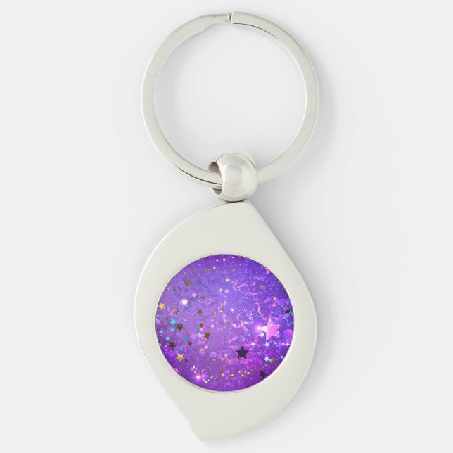 Purple foil background with Stars Key Ring (Front)