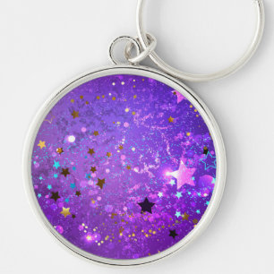 Purple foil background with Stars Key Ring